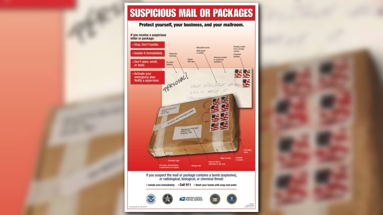 U.S. Postal Service tips on how to handle suspicious packages